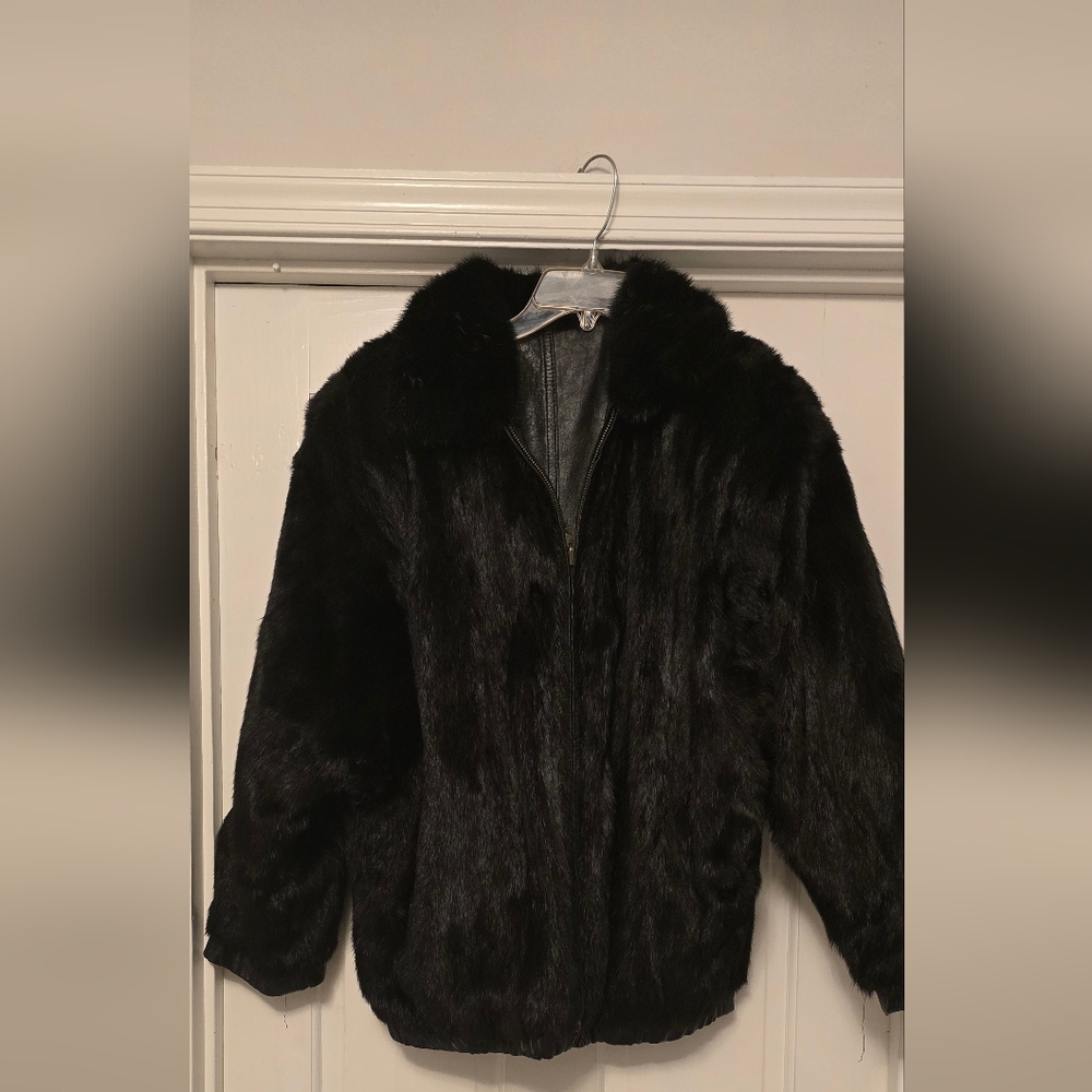 Reversable Mink Leather bomber jacket size Large